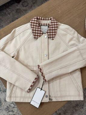 Bagatelle Cream Jacket with Brown Gingham Collar